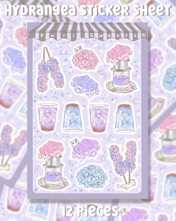 Hydrangea Cafe sticker sheet | Elegant floral stickers | Washi paper with glossy or matte finish