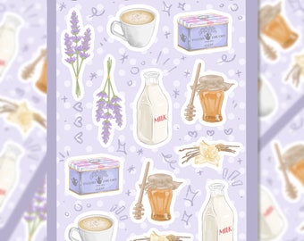Lavender Honey Milk Tea Sticker Sheet | London Fog Latte, Glossy Vinyl