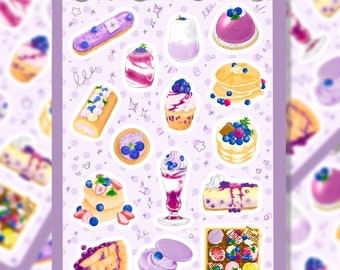 Blueberry festival sticker sheet | Elegant blueberry dessert vinyl stickers