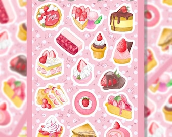 Strawberry sweets sticker sheet | Elegant dessert stickers | Washi paper with glossy or matte finish