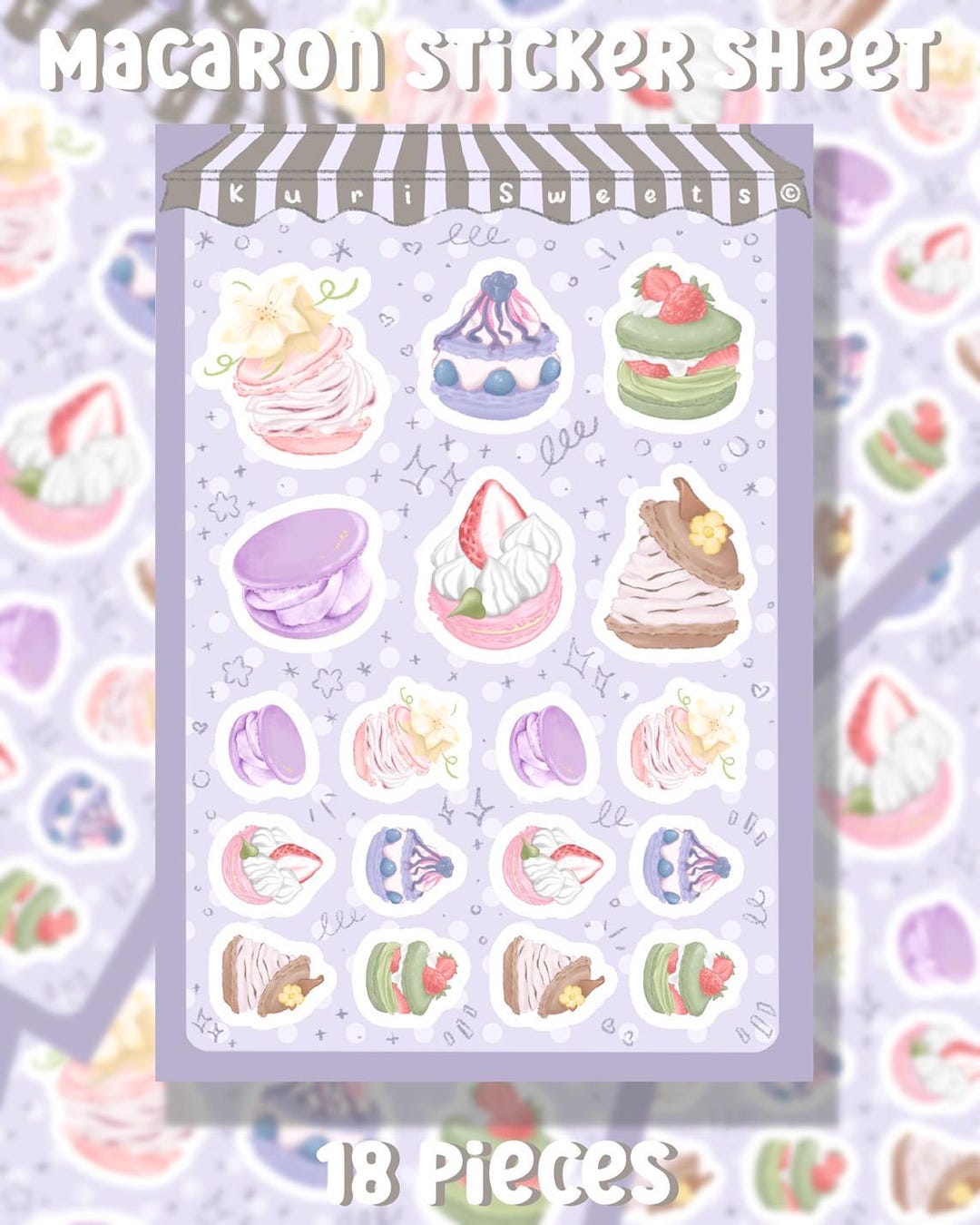 Macaron Sticker Sheet | Elegant Pastel Dessert Stickers | Washi Paper ...