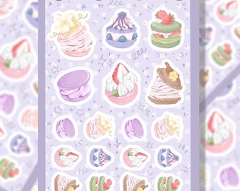Macaron sticker sheet | Elegant pastel dessert stickers | Washi paper with glossy or matte finish