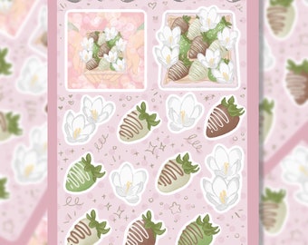 Chocolate strawberries sticker sheet | Elegant dessert stickers | Kiss-cut vinyl gloss finish
