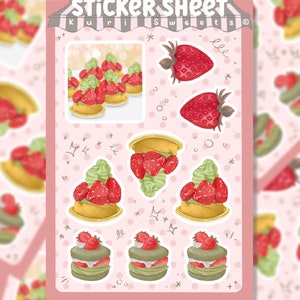 Stickervel Matcha-aardbeientaart en macaron | Elegante stickers | Japanse smaken