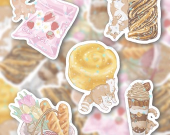 Cat with Sweets Vinyl Sticker Decal | Elegant dessert stickers | Die Cut Holographic Glossy Stickers