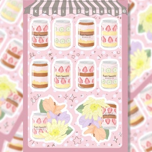ケーキ缶ステッカーシート | 和風デザートステッカー | お菓子、花柄、パステルカラー