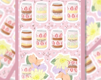 Cake cans sticker sheet | Japanese-inspired dessert stickers | Sweets, floral, and pastel