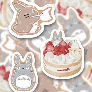 Cute Japanese Character Cookies & Cake Vinyl Sticker | Holographic Die Cut Decal
