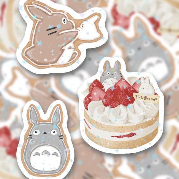 Cute Japanese Character Cookies & Cake Vinyl Sticker | Holographic Die Cut Decal