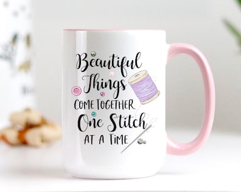Sewing Coffee Mug – Crochet Gift, Stitch Design