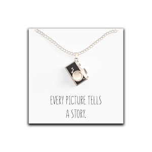 Camera Necklace – Cute Camera Charm Pendant for Photographers – Message Card – Every Picture Tells A Story
