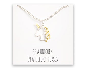 Unicorn Necklace – Unicorn Pendant – Gold & Silver – Message Card - Kids or Women