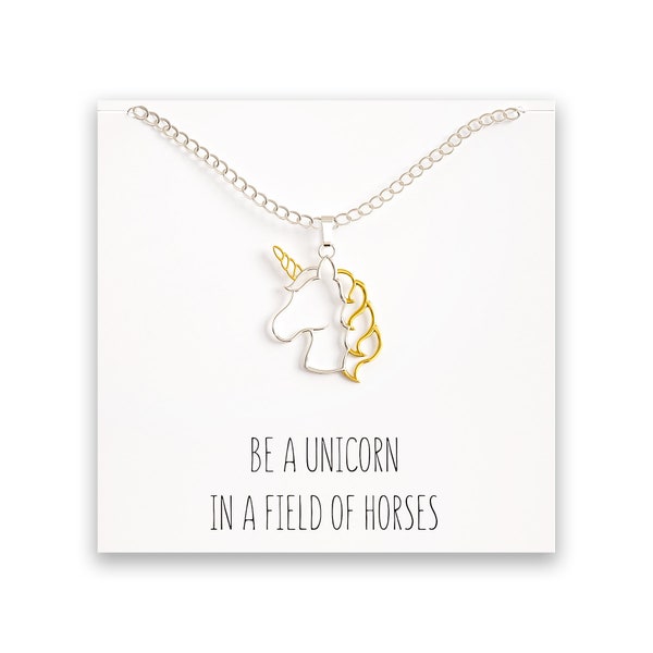 Unicorn Necklace – Unicorn Pendant – Gold & Silver – Message Card - Kids or Women
