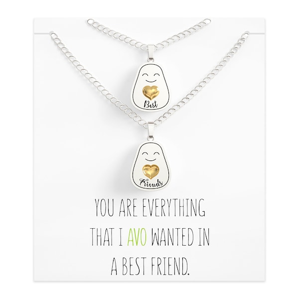 BFF Necklace for 2 – Avocado Best Friends Necklaces – Women / Girls / Teens Jewelry - Silver with Gold Heart