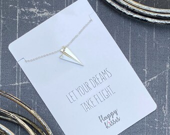 Paper Airplane Necklace – 18K Plated Charm Pendant, Adjustable Chain