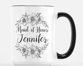 Taza de café personalizada para la dama de honor - Regalo de boda floral