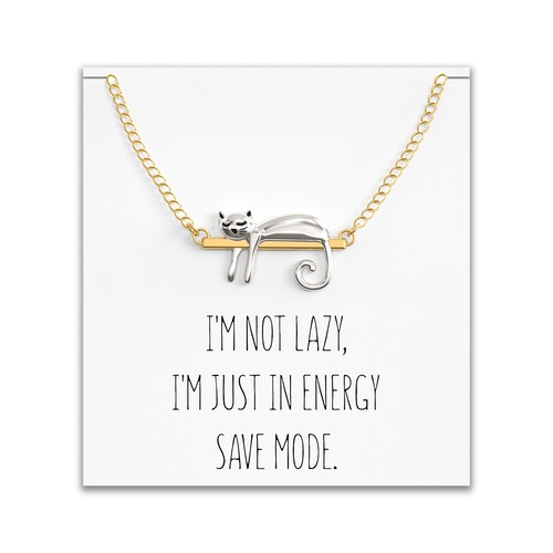 Lazy Cat Necklace Funny Cats Jewelry Kitty in Energy Save Etsy
