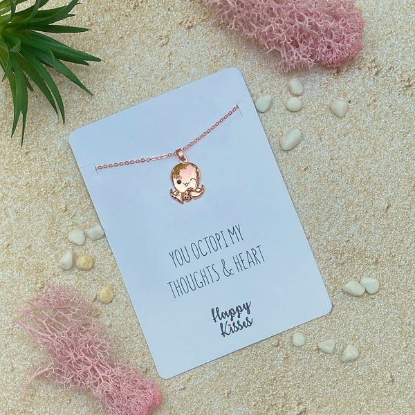 Octopus Necklace Cute Nautical Pendant for Sea Lovers – Perfect for Woman, Kids and Children - Rose Gold Plated