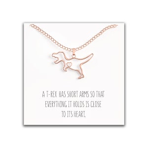Dinosaur T-Rex Necklace - Cute Pendant Gift - Sweet and Funny Message Card - Rose Gold Plated - Tyrannosaurus Rex