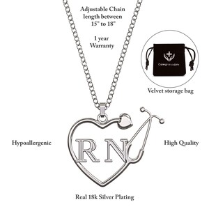 RN Registered Nurse Stethoscope Heart Necklace Nurse Gift RN - Etsy