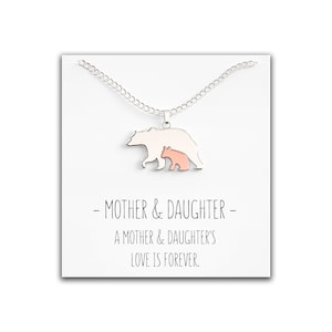 Collar con colgante de oso para madre e hija – Plata y oro rosa