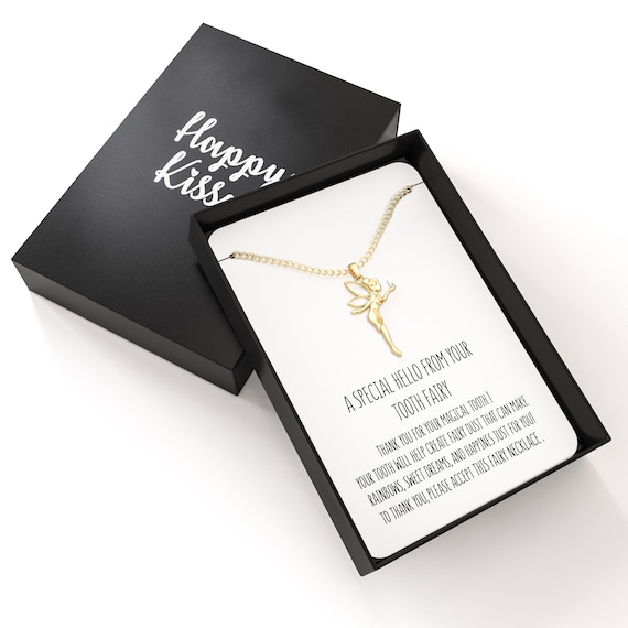 Tooth Fairy Gift Necklace Gold for Girls 5-7 with Card from Tooth Fairy - Add to Gifts Box or Kit for Under Pillow