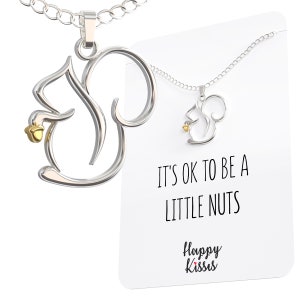 Squirrel Necklace with Acorn – 18K Silver Plated Animal Lover Gift