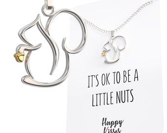 Squirrel Necklace with Acorn – 18K Silver Plated Animal Lover Gift