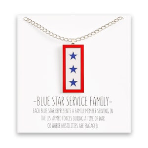 Blue Star Service Flag Necklace – Blue Star Mom Pendant– Three Blue Stars – Message Card