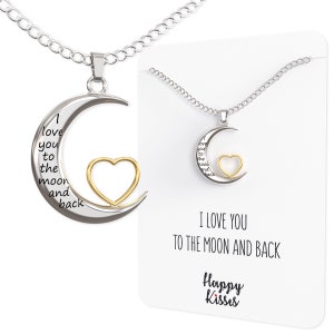 I Love You to The Moon and Back Pendant Necklace, 18-Inch Silver and Gold