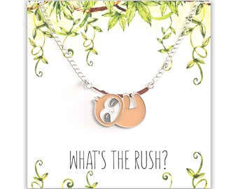 Sloth Charm Necklace – Kawaii Animal Pendant, Funny Message Card