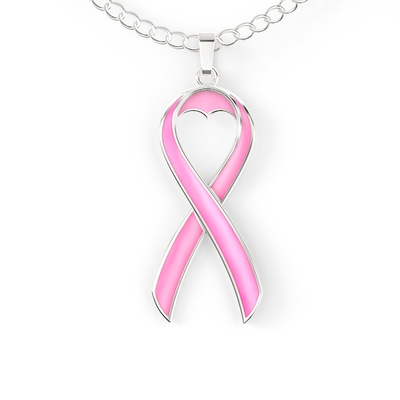 Pink ribbon necklace sale