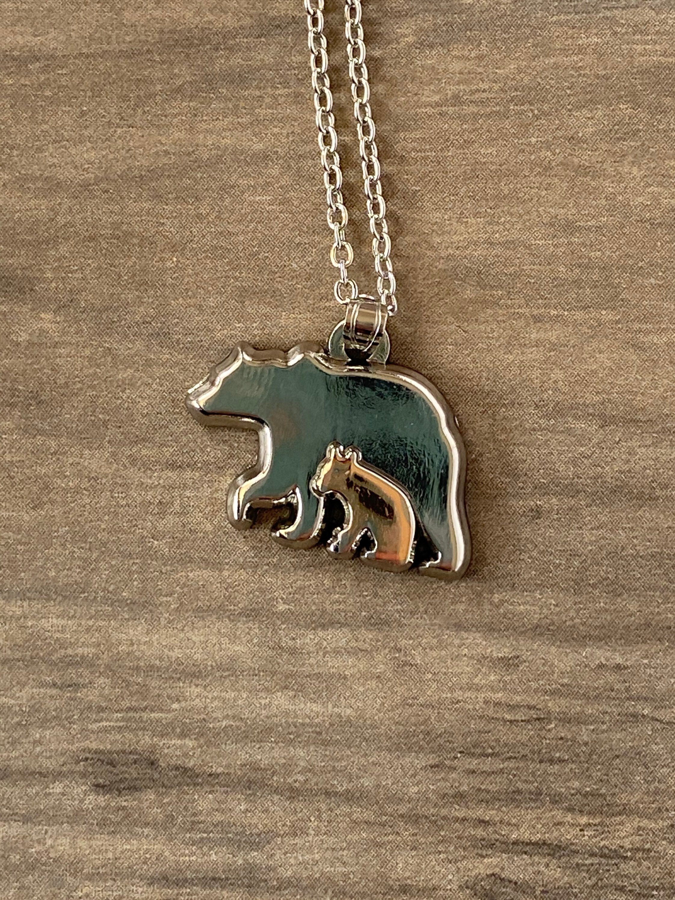 Collana Mama Bear in argento sterling, collana per la mamma, ciondolo