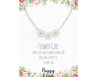Flower Girl Necklace - Silver Plated Daisy Pendant, Wedding Gift