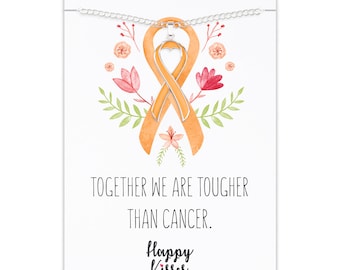 Kidney & Leukemia Cancer Awareness Necklace – Orange Ribbon Pendant, “Together We Are Tougher Than Cancer”