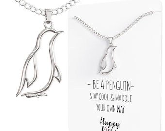 Penguin Necklace Gift – Cute Penguin Pendant – Charm Jewelry for Women, Girls and Kids – with Message Card - Silver Plated