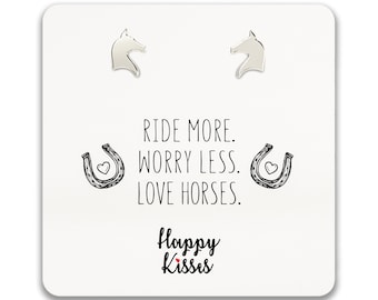 Horse Earrings, Cute Silver Studs for Women and Girls – Cute Horseback Riders Design with Message Card