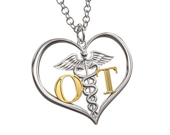 OT Occupational Therapist Heart Caduceus Necklace, OT Gift, OT Pendant