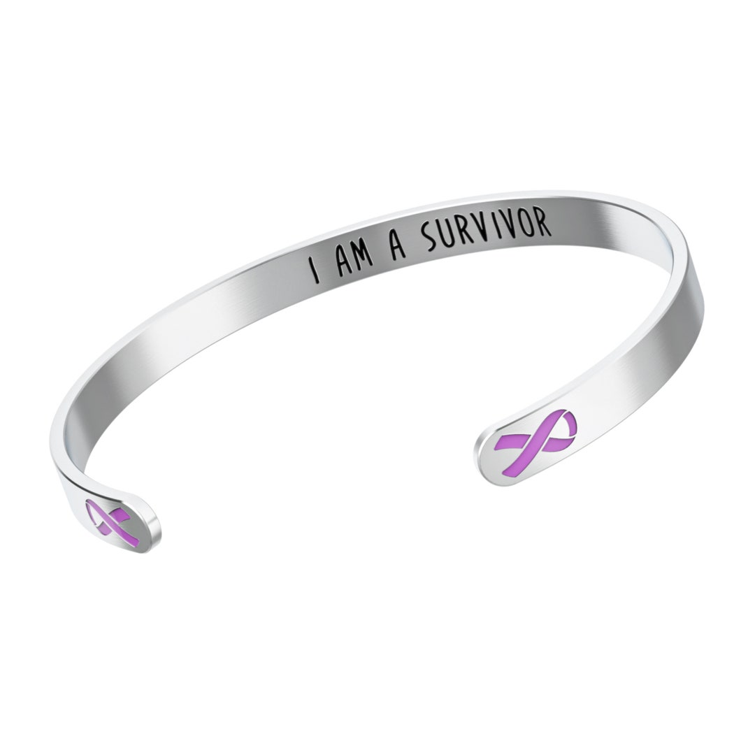 Pancreatic Cancer Awareness Bracelet - Purple Ribbon - “I Am A Survivor ...