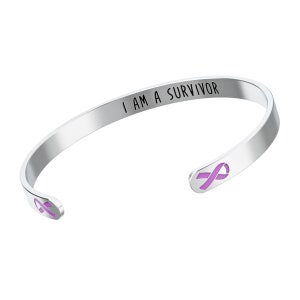 Pancreatic Cancer Awareness Bracelet - Purple Ribbon - “I Am A Survivor” - Gift for Women