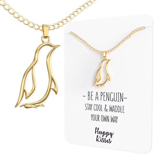 Penguin Necklace Gift – Cute Penguin Pendant – Charm Jewelry for Women, Girls and Kids – with Message Card - Gold Plated