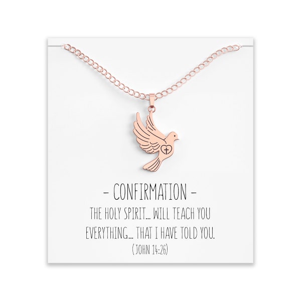 Confirmation Dove Necklace for Teenage Girl – Cute Pendant Gift with Heart Cross And Message card - Rose Gold