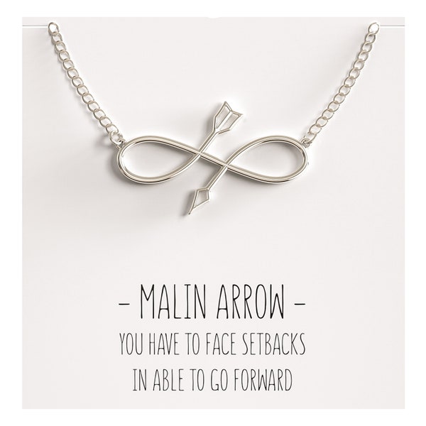 Happy Kisses Malin Infinity Arrow Pendant Necklace – Silver with Inspirational Quote Card