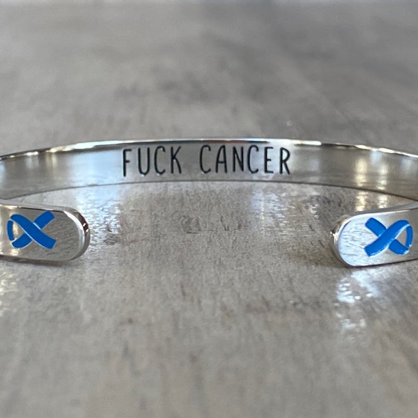 Colon Cancer Awareness Bracelet – Dark Blue Ribbon, “Funk Cancer” - Gift for Women