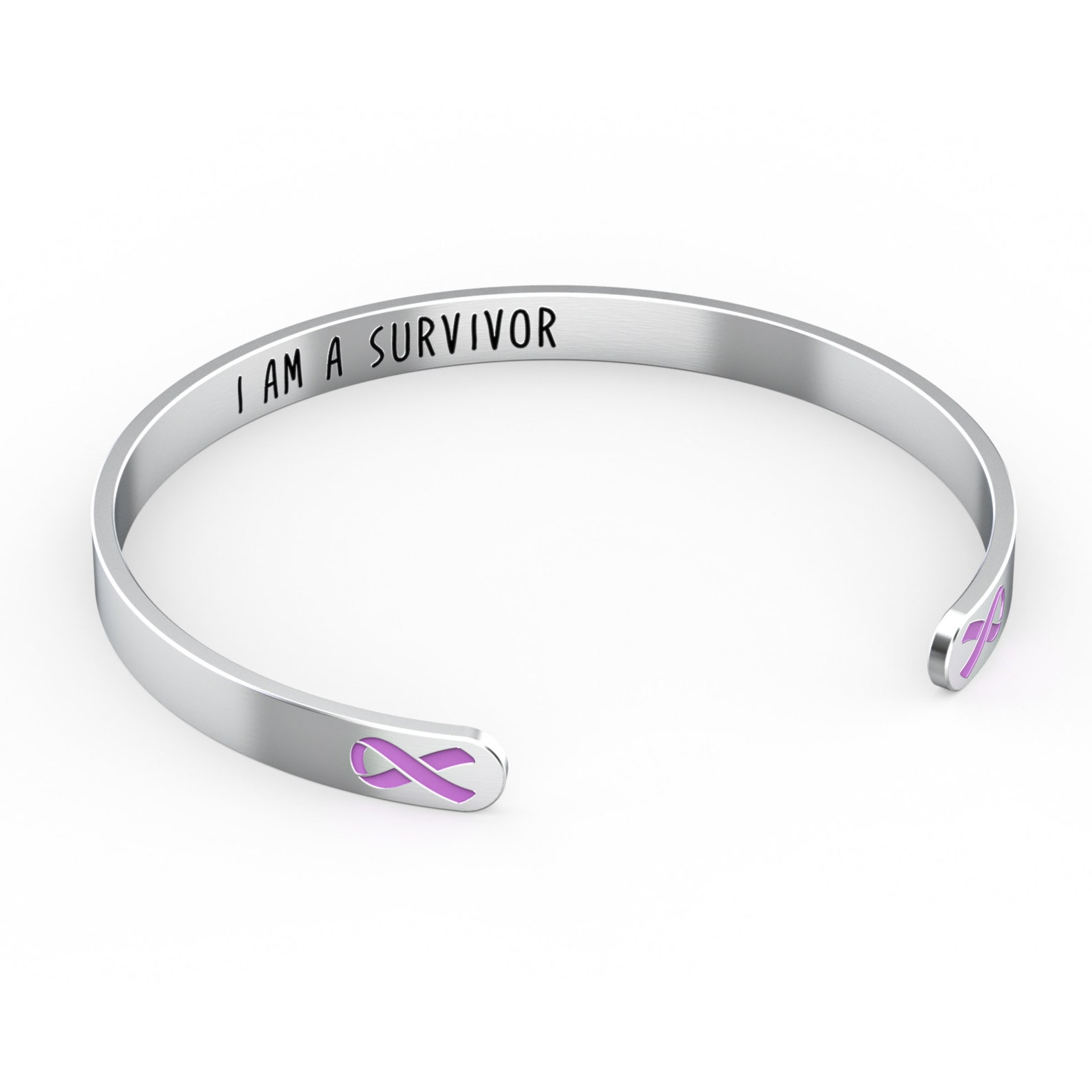 Pancreatic Cancer Awareness Bracelet - Purple Ribbon - “I Am A Survivor ...
