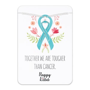 Ovarian Cancer Awareness Necklace - Teal Ribbon Pendant, “Together We Are Tougher Than Cancer&quot;
