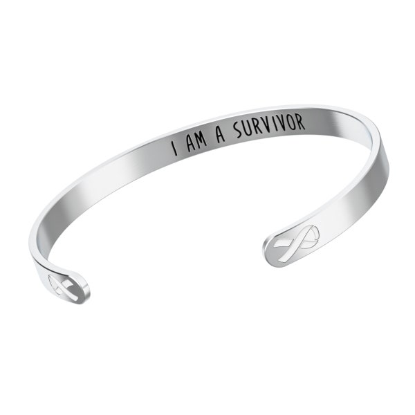 Lung Cancer Awareness Bracelet - White Ribbon, “I Am A Survivor” - Gift for Women