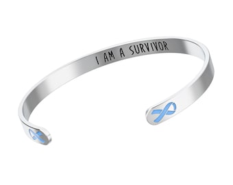 Prostate Cancer Awareness Bracelet – Light Blue Ribbon, “I Am A Survivor” - Gift