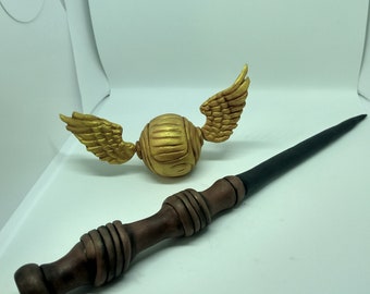 Handmade edible  magic wand and gold snitch cake toppers  personalised party theme any occasion unofficial