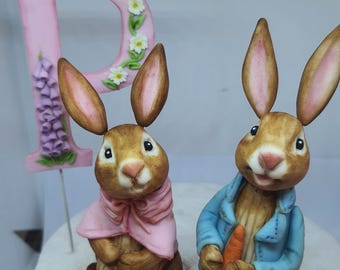 Edible Peter Rabbit Flopsy Bunny Cake Toppers, Fondant Figures (Birthday, Baby Shower)